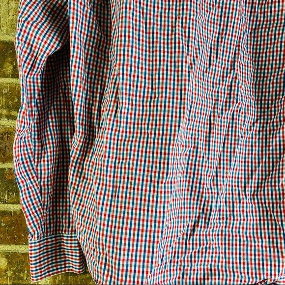 Tailored by J. Crew Men Slim Fit Gingham Check Red Blue Button Down Shirt Size: - Picture 8 of 8